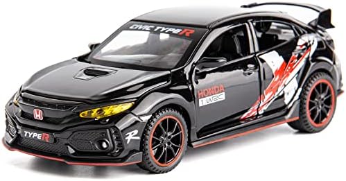 WAKAKAC 1/32 Toy Car for Honda Civic Type-R Diecast Toy Vehicle Metal Pull Back Model Car with Light and Sound for Kids Adults Gift(Black)