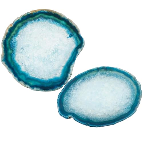 Shanxing Natural Agate Slice Geode Stone Coasters for Drinks,Crytsal Quartz Cup Mats Coasters 3"-3.9" Sets of 2