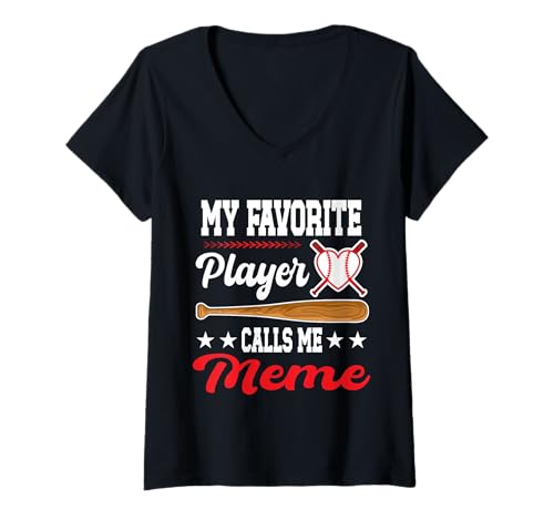 Womens My Favorite Player Calls Me Meme Baseball Mother's Day V-Neck T-Shirt