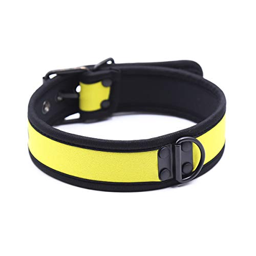 YiQin RWSX Hundemaske mit Kragen, Weiche Latex Petplay Hundemaske mit Ohren Welpenmaske Hunde Masken, Abnehmbarer Mund, Geeignet für Halloween, Urlaubsparty (XL, Gelb)