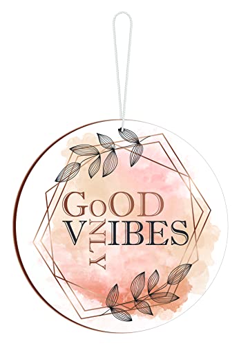 Image of Blue Finch Wall or Door Hanging Good Vibes Only Wooden Round Sign Board, Home Decor Item And Gift Item