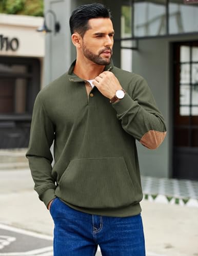 COOFANDY Mens Corduroy Sweatshirt Long Sleeve Pullover Quarter Button Fall Sweat Shirts4