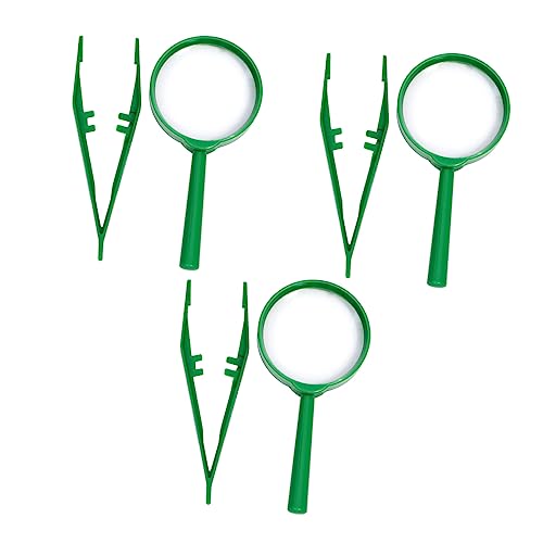 ERINGOGO 3 Sets Kid Observation Toys Observation Tools Magnifying Glass Tweezers Observation Kit, 13.30X6.30X1.50CM, Green