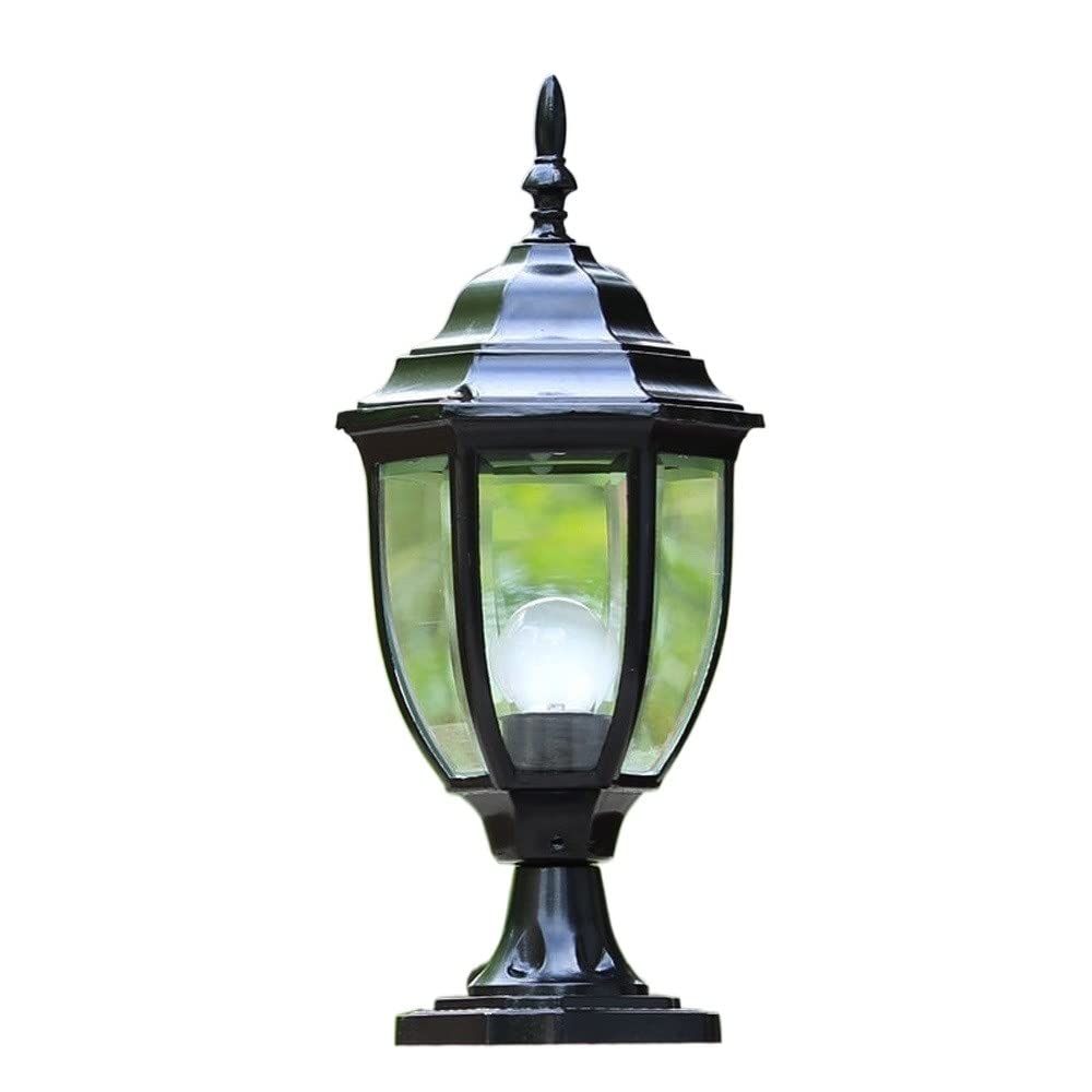 HELCEKOU Vintage Modern Simplicity Fence Column Light Classic Aluminium Waterproof IP54 Glass Outdoor Bollard Pillar Exterior Courtyard Porch Landscape Aisle Corridor Decor Post Lantern E27 Pathway
