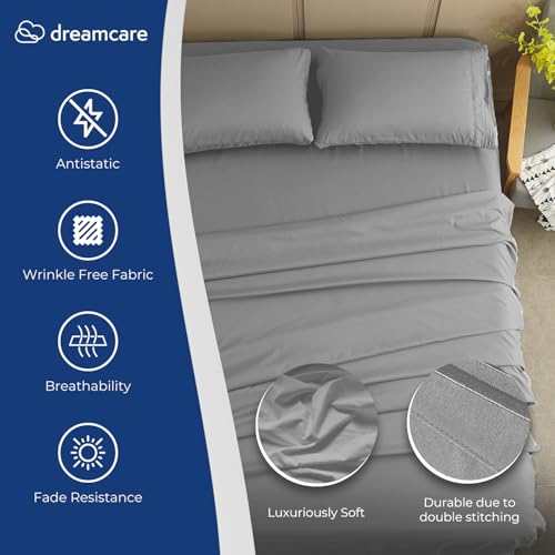 DREAMCARE Queen Bed Sheets Set 4 Pieces - Draps Queen Sets - Light Gray by DREAMCARE - Used condition - Image 2