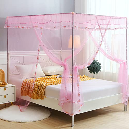 Jqwupup Pink Canopy Netting For Bed - 4 Corner Canopy For Beds, Canopy Bed Curtains, Bed Canopy For Girls Adults, Bedroom Decor (Full Size, Pink) #TOP2