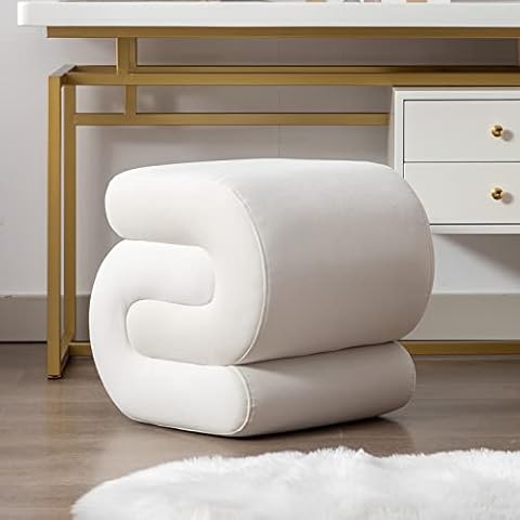KIVENJAJA Velvet Vanity Stool, Modern S-Shaped Pouf Ottoman Footrest Makeup Chair Foot Stool Under Desk, Decorative Floor Seat for Makeup Room, Bedroom, Living Room (Velvet, Beige) Cover