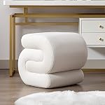 KIVENJAJA Velvet Vanity Stool Modern S Shaped Pouf Ottoman Footrest Makeup Chair Foot Stool Under Desk Decorative Floor Seat for Makeup Room Bedroom Living Room Velvet Beige