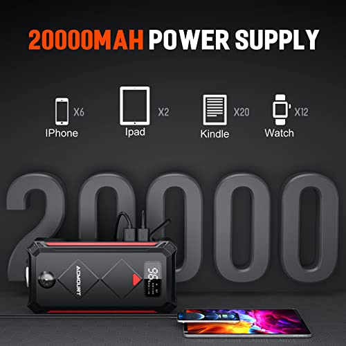 Acmount P100 Car Jump Starter, 5000A Peak Lithium Jump Starter Battery Pack for Up to 10.0L Gas or 8.0L Diesel Engine, Safe 12V Portable Battery Starter Power Pack with LED Screen & LED Light - Image 4