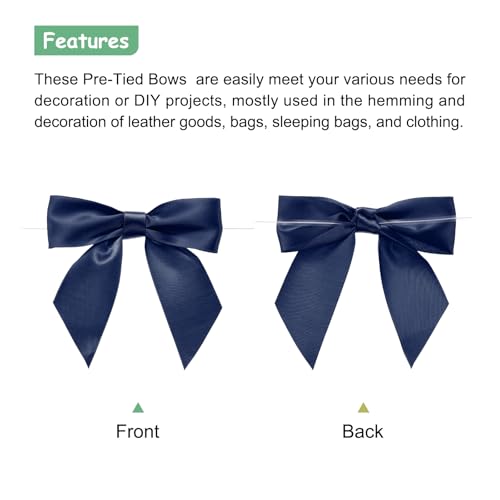 MECCANIXITY 50 Pcs Pre-Tied Bows Satin Ribbon Bows 4.5" Twist Ties Gift Bows for Craft DIY Candy Bags Christmas Wedding Decor Party Treat Bags Dark Blue by MECCANIXITY - Image 3