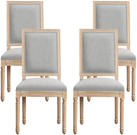 Furniliving French Country Dining Chairs Set of 4, Upholstered Dining Room Chairs with Back Farmhouse Kitchen Chairs for Living Room, Kitchen, Restaurant (LightGrey-Square)The Forest Stewardship Council