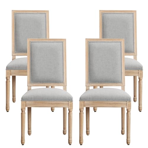 Furniliving French Country Dining Chairs Set of 4, Upholstered Dining Room Chairs with Back Farmhouse Kitchen Chairs for Living Room, Kitchen, Restaurant (LightGrey-Square)The Forest Stewardship Council