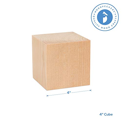 4" Large Wood Cubes, Pack of 2 Square Wood Block for DIY, Wooden Blocks for Crafts and Decor, by Woodpeckers
