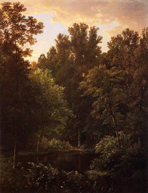 Peinture à l'huile grand format Forest Pool 1866 : sublimez votre décoration de bureau de direction
