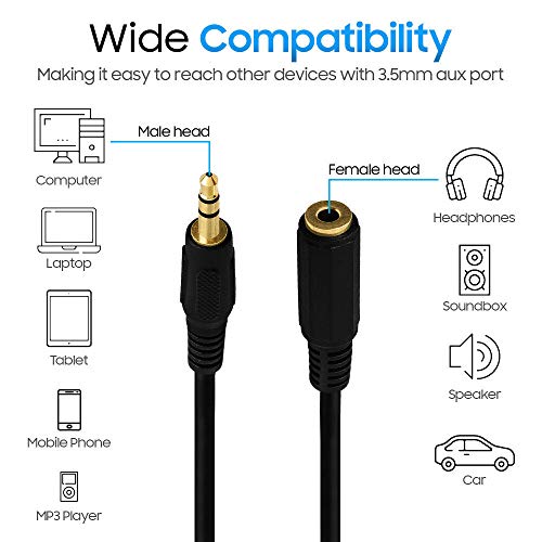 Cmple - Headphone Extension Cable, 3.5Mm Jack Extension Male To Female Stereo Audio Adapter Cord, 1/8 Trs Aux Extender Cable - 3 Feet, Black #TOP4