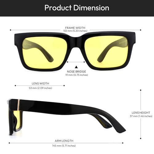 ZENOTTIC Night Vision Glasses for Men: Fashion Rectangle Yellow Lens with Anti Glare UV400 Protection for Driving Cycling Motorcycle