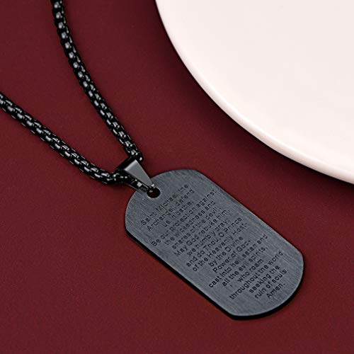 Faithheart Saint Michael Necklace, Police Protector Gifts For Men/Women, Stainless Steel St. Michael The Archangel Medal Pendant Dog Tag Jewelry (Send Gift Box)- Black #TOP7