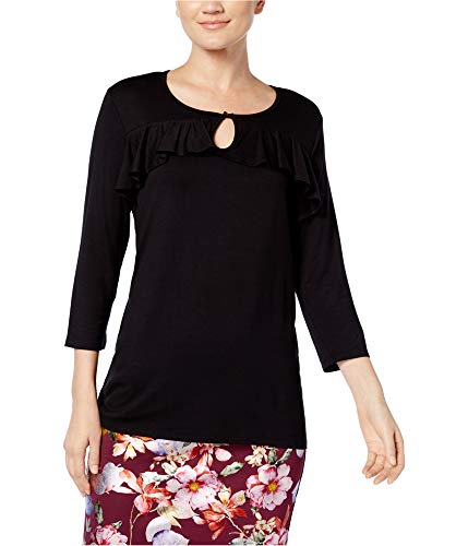Ny Collection Womens Ruffled Keyhole Pullover Blouse, Black, Small #TOP24