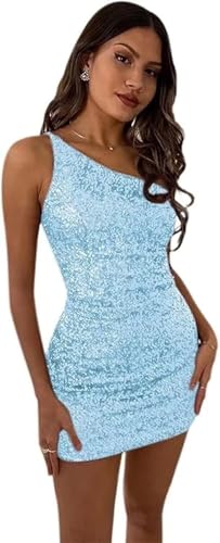 Women's Bodycon Homecoming Dress for Juniors Sequin One Shoulder Backless Mini Cocktail Party Dress