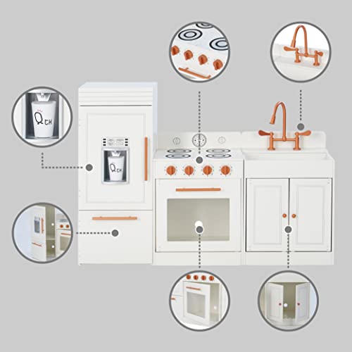 Teamson Kids Little Chef Paris Modular Contemporary Interactive Wooden Play Kitchen with Refrigerator, Oven, Sink, and Storage Space for Easy Clean Up, White with Rose Gold Finishes by Teamson Kids - Image 5