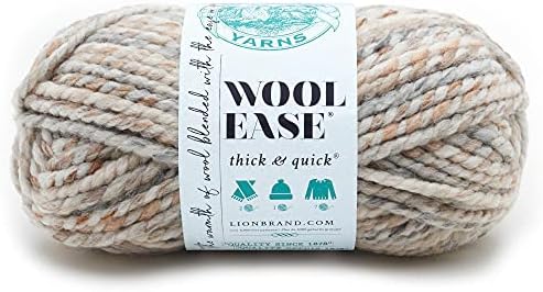 Lion Brand Yarn Wool-Ease Thick & Quick Yarn, Soft and Bulky Yarn for Knitting, Crocheting, and Crafting, 1 Skein, Fossil