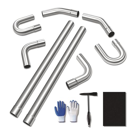 VONLX 8pcs 2.5-Inch Mild Steel Exhaust Pipe Kit, 16-Gauge Piping Walls, Custom Exhaust Pipe Kit Sets Tubing Mandrel Bend Pipe Straight & U-Bend, Universal Fit