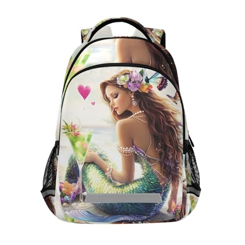 UMIRIKOKids Mermaid Beach Colorful Flowers Purple Green Blue Shells Backpack for Boys Girls,School Elementary Bookbags with Chest Clip 202c1036
