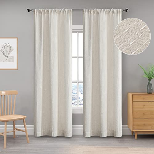 SXZJTEX Leinen halbdurchsichtige Vorhänge für Schlafzimmer Linie Punkte Muster Flachs Leinenoptik Voile Vorhänge Lichtfilterstab Pocket Fenster Behandlung für Wohnzimmer Küche 2 Paneele 107 x 160 cm Cover