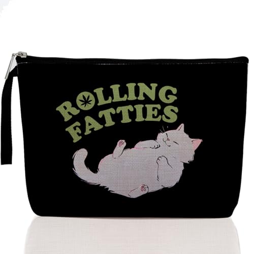 Funny Weed Gift Leaf Makeup Bag Cat Lover Gifts Cosmetic Bag for Women Nurse Cat Themed Gifts Zipper Pouch Bag Cat Lady Gifts Weed Stuff Weed Accessories Travel Toiletry Bag for Birthday Christmas