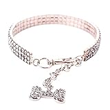Necklace for Small Dog Girl Wakeu Rhinestone Bling Collars with Bone Pendant (S, Series 2 ~ Silver)