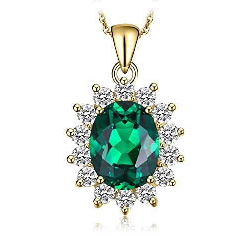 Image of JewelryPalace Princess Diana Kate Middleton Class Gemstone Birthstone Emerald Statement Pendant Necklace for Women, 14k Yellow Gold Plated 925 Sterling Silver Necklace for Women, 18 Inch Box chain