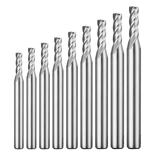 Image of 9 Pcs 4 Flute HSS Straight Shank End Mill Cutter Set Milling Cutter CNC Router Bits for Precision Metal Aluminum Wood Engraving DRINYOUNG