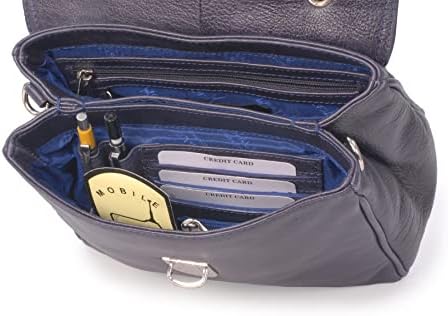 Catwalk Collection Handbags - Women's Vintage Leather Cross Body/Top Handle Bag with Detachable Shoulder Strap - PANDORA - Blue