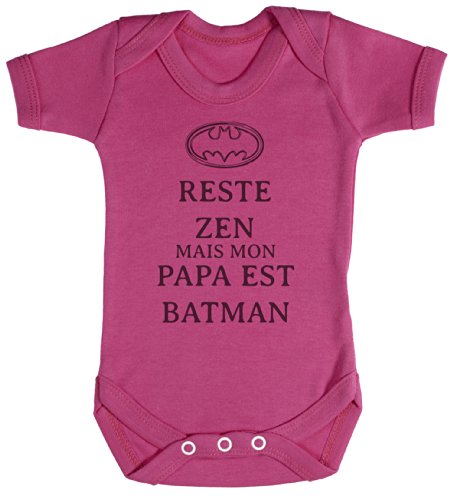 TRS - Reste Zen Papa est Batman Body bébé 6-12 Mois Rose