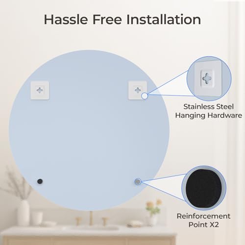 Image of USHOWER 36 inch Round Frameless Wall Mirror with Beveled Edge | Circle Mirror for Bathroom & Vanity, Elegant & Simple Look