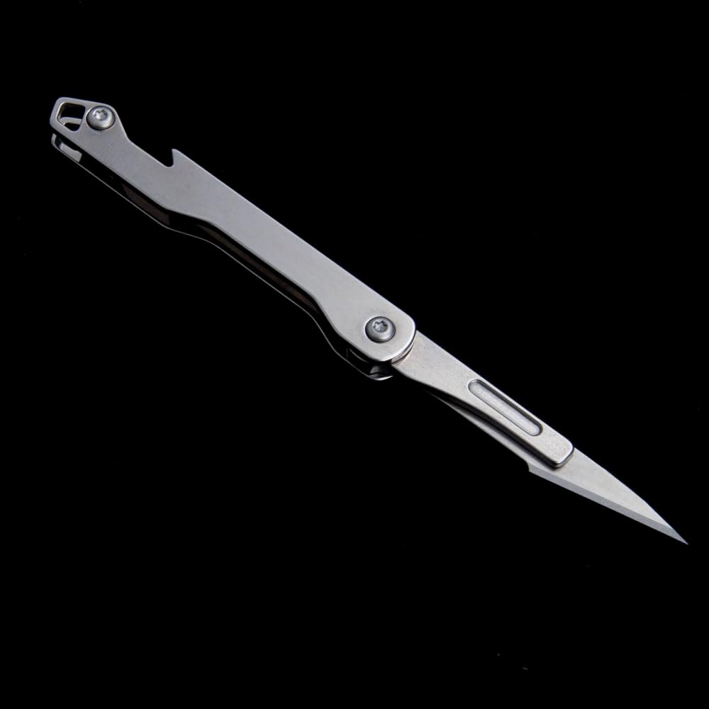 Daily Pocket Folding Utility Knife with 10 Replaceable Quick Change Blades, Ultra Compact and Lightweight (Stainless Steel)