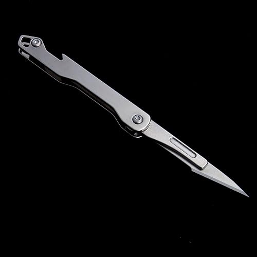 Miniatura 5 de Cuchillo plegable de bolsillo diario con llavero y 10 cuchillas reemplazables de cambio rápido, ultra compacto y ligero (acero inoxidable)