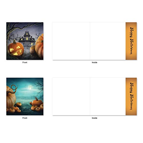 The Best Card Company - 10 Halloween Note Cards Assorted (4 X 5.12 Inch) - Fun And Spooky Kids Cards, Boxed Set - Spooky Pumpkins Mq4962Hwg-B1X10 #TOP4