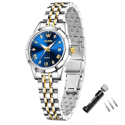 OLEVS �r���v ���f�B�[�X 30M�h�� �X�e�����X�o���h�V���o�[ �S�[���h ���Ŏ��v���t ���f�B�[�X�r�W�l�X �A�i���O�N�I�[�c ������ꏗ���p ���[�}�� �����Ճu���[ �l�C �v���[���g�AWatch for Women�A??ng h? n?