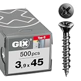 SPAX GIX-C Schnellbauschrauben 3,9 x 45 mm HiLo-Gewinde, 500 Stück, kleiner Fräskopf, Kreuzschlitz-H2, Trockenbauschrauben für Gipsfaserplatten und Trockenestrich-Elementen – 1791170390455