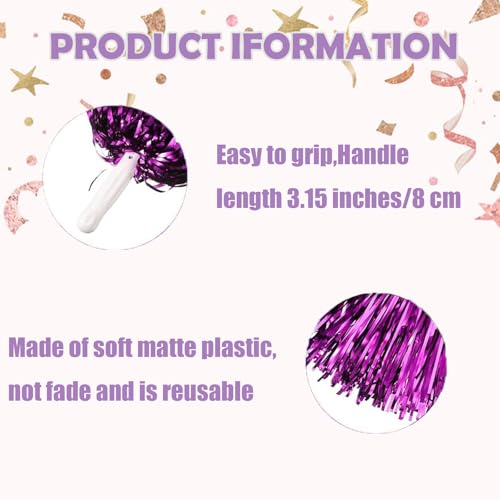 CEUQIESO 3 Pack 10 in Pom Poms Cheerleading and Large Cheerleader Hair Bow for Girl, Purple Cheerleading Pom Poms Foil Pompoms Hand Flowers for Adults, Kids, Party Dance Sports (Purple)