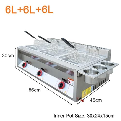 Edelstahl Fritteuse,6L/12L Gas Fritteuse, Edelstahl Fett Friteuse mit abnehmbarem Korb, Chip Friteusen einstellbare Feuerkraft für zu Hause und gewerblich,6L+6L+6L – Bild 3
