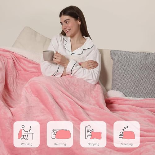 ESTINGO Electric Heating Blanket King Size, Heated Electric Blanket with 5 Heating Levels & 10 Hours Auto Off, Machine Washable Plush Heated Blanket 100" x 90", Pale Pink by ESTINGO - Image 6