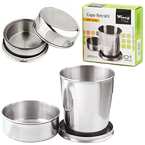 COPO DE INOX RETRATIL COM TAMPA 250ML NA CAIXA