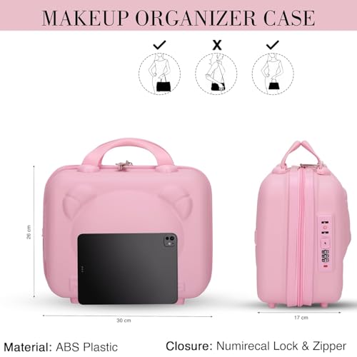 Image of Mini Hard Shell Travel Luggage, Portable Water Proof Cosmetic Case, Organizer Bag, Women's Small Hard Shell Suitcase, T-Pink Polyvinyl Chloride