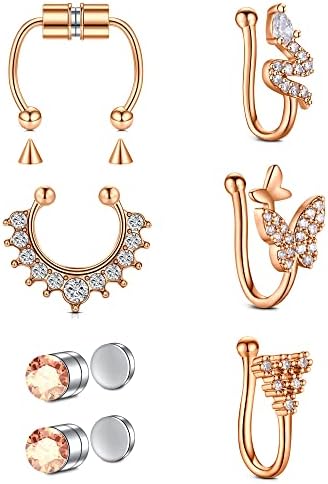 JFORYOU 6-10 Pieces 316L Steel Nose Ring Nose Hoop Fake Nose Ring Piercing Body Jewelry, 3-6 Colors, 8mm