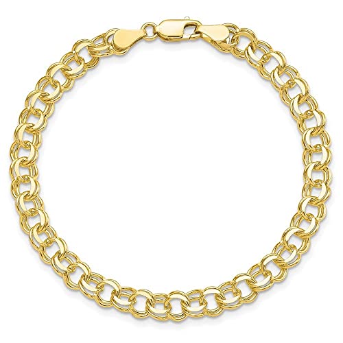 8" 10K Yellow Gold Solid Double Link Charm Bracelet #TOP2
