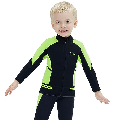 GoldFin Kids Wetsuit Jackets, 2mm Girls Boys Wetsuits Tops Toddler Neoprene Long Sleeve Keep Warm for Water Sports Diving Surfing Swimming Kayaking by GoldFin - Used condition - US$29.74