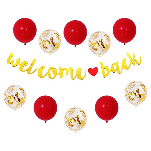 Lifreer Gold Welcome Back Deko Set mit Welcome Back Banner Latex Ballon Party Dekoration für die Rückkehr nach Hause zum Feiern Cover