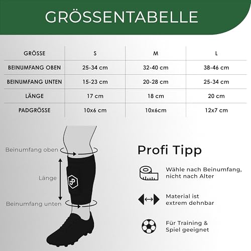JDP Premium 3in1 Schienbeinschoner, Strumpf mit integriertem Schienbeinschoner Fußball Herren, Schienbein Schoner inkl. Fußballstutzen, Schienbeinschützer Fussball, Fußballschoner Größe L schwarz